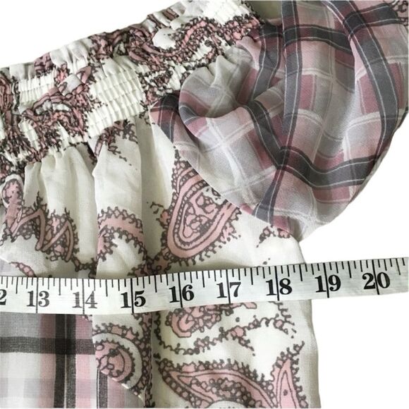 ANN TAYLOR LOFT BOHO MULTI MEDIA PAISLEY PLAID OFF SHOULDER CHIFFON BLOUSE TOP S - Picture 11 of 14